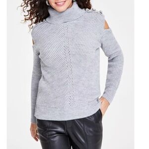 INC International Concepts Woman’s Small Light Gray Cold Shoulder Sweater